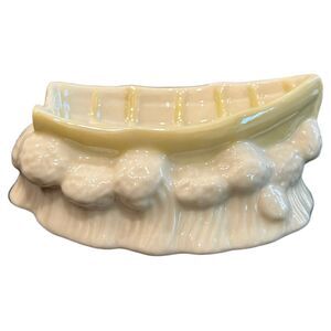 Vintage Belleek Porcelain Cream/Yellow Boat Salt Trinket Dish~7th Brown Mark